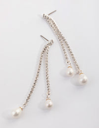 Silver Pearl & Diamante Drop Earrings - link has visual effect only