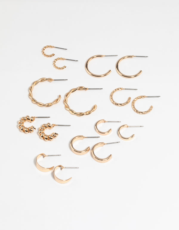 Gold Twisted Hoop Earring 8-Pack