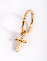 Gold Plated Surgical Steel Cubic Zirconia Cross Belly Ring - link has visual effect only