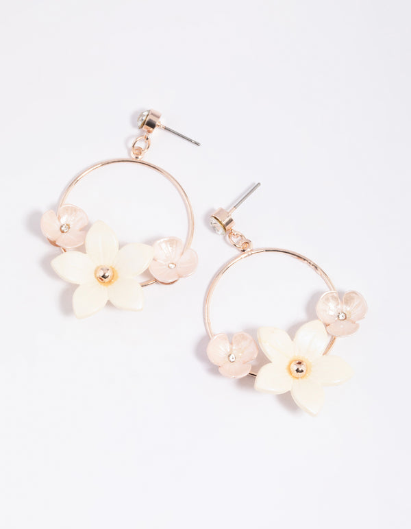 White Pearlised Flower Drop Earrings