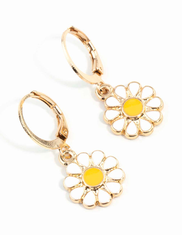 Gold Daisy Huggie Hoop Earrings