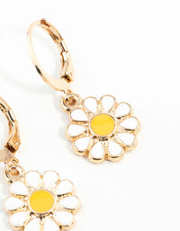 Gold Daisy Charm Huggie Hoop Earrings - link has visual effect only