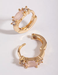 Rose Quartz & Diamante Huggie Hoop Earrings - link has visual effect only