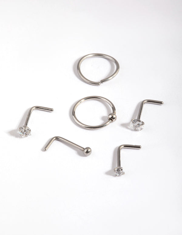 Surgical Steel Diamante Mixed Nose Ring 6-Pack