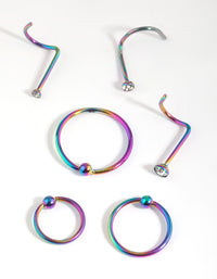 Surgical Steel Rainbow Nose Ring 6-Pack - link has visual effect only