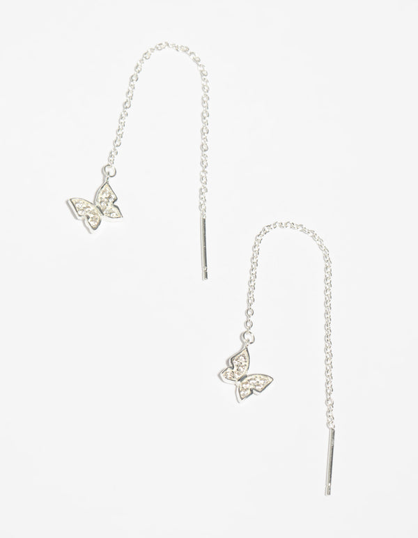 Sterling Silver Butterfly Drop Earrings