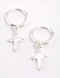 Sterling Silver Cross Huggie Hoop Earrings - link has visual effect only