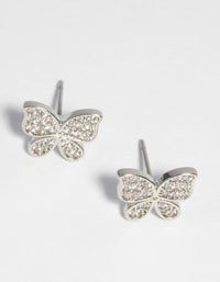 Rhodium Cubic Zirconia Butterfly Stud Earrings - link has visual effect only