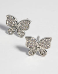 Rhodium Cubic Zirconia Butterfly Stud Earrings - link has visual effect only