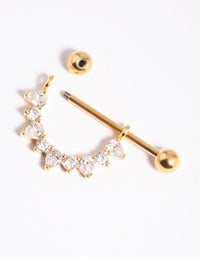 Gold Plated Titanium Cubic Zirconia Nipple Bar - link has visual effect only