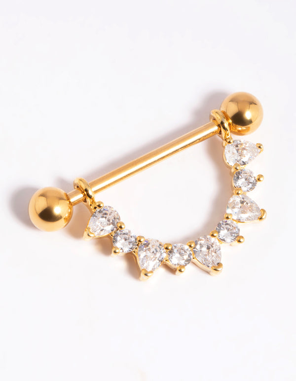 Gold Plated Titanium Cubic Zirconia Nipple Bar