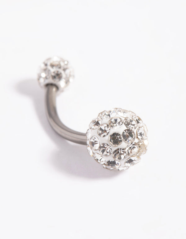 Titanium Pave Ball Belly Bar