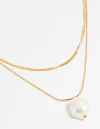 Waterproof Gold Plated Stainless Steel Snake Chain & Freshwater Pearl Layered Necklace - link has visual effect only