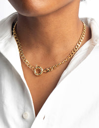 Gold Plated Curb Chain Clasp Necklace - link has visual effect only