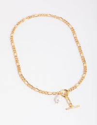 Gold Plated Figaro Freshwater Pearl Necklace - link has visual effect only