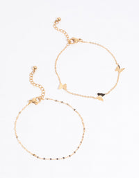 Gold Plated Stainless Steel Butterfly Chain Bracelet Set - link has visual effect only