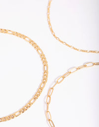 Gold Plated Dainty Chain Anklet Pack - link has visual effect only