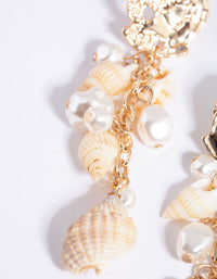 Gold Shell & Pearl Drop Earrings - link has visual effect only