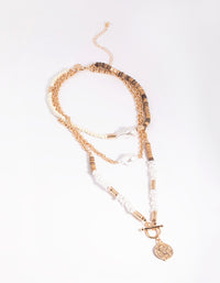 Gold Pearl Fob Layered Necklace - link has visual effect only