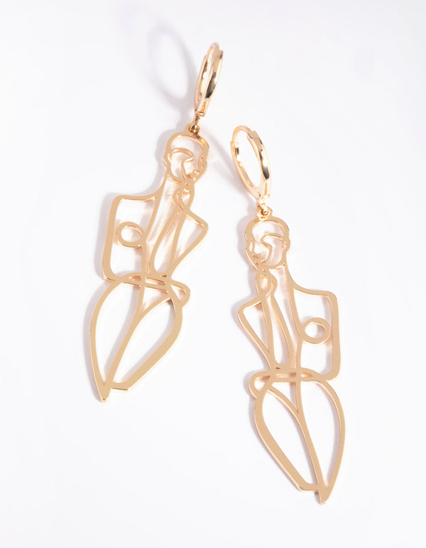 Gold Body Outline Drop Earrings