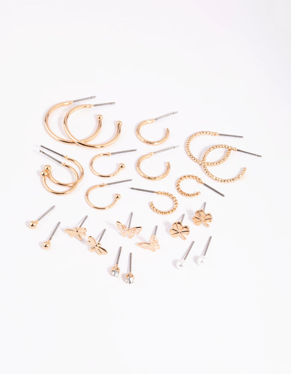 Gold Garden Stud & Hoop Earring 12-Pack