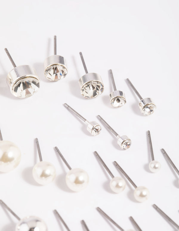 Silver Pearl Stud Earring 12-Pack