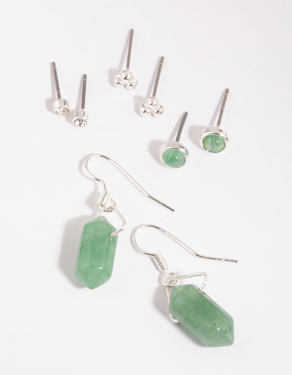 Silver Green Fluorite Stacking Earrings