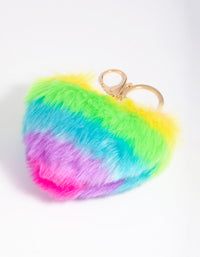 Kids Rainbow Fluffy Heart Keyring - link has visual effect only