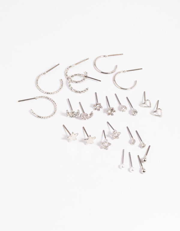 Silver Celestial Heart Stud Earring 12-Pack