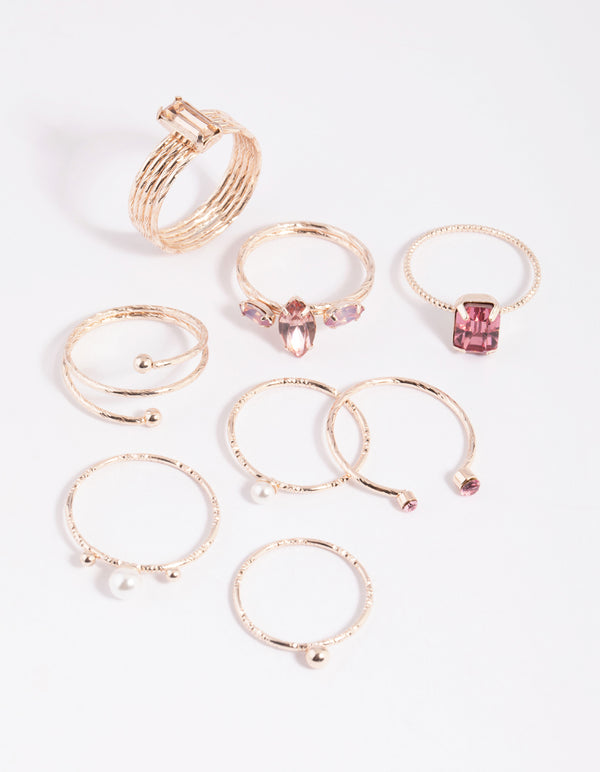 Rose Gold Pearl Ring Stack Pack