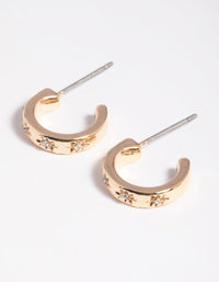 Gold Diamante Star Huggie Hoop Earrings - link has visual effect only