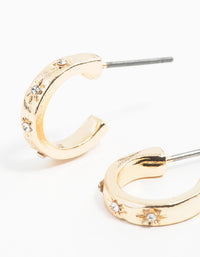 Gold Diamante Star Huggie Hoop Earrings - link has visual effect only