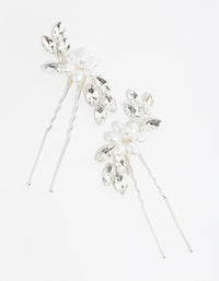 Silver Pearl Flower Diamante Pin Pack - link has visual effect only