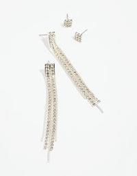 Silver Diamante Stud Earring Set - link has visual effect only