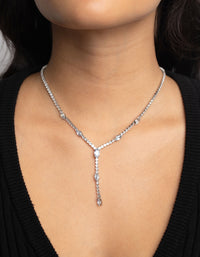 Silver Cubic Zirconia Droplet Lariat Necklace - link has visual effect only