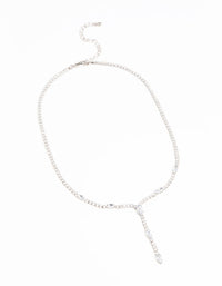 Silver Cubic Zirconia Droplet Lariat Necklace - link has visual effect only