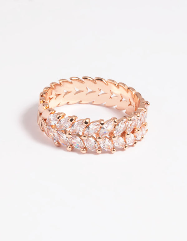 Rose Gold Plated Cubic Zirconia Navette Ring