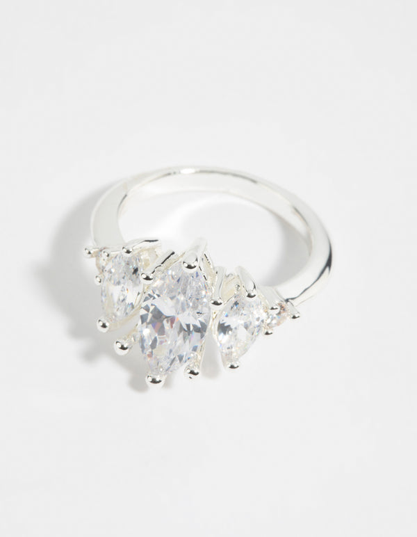 Silver Cubic Zirconia Navette Ring