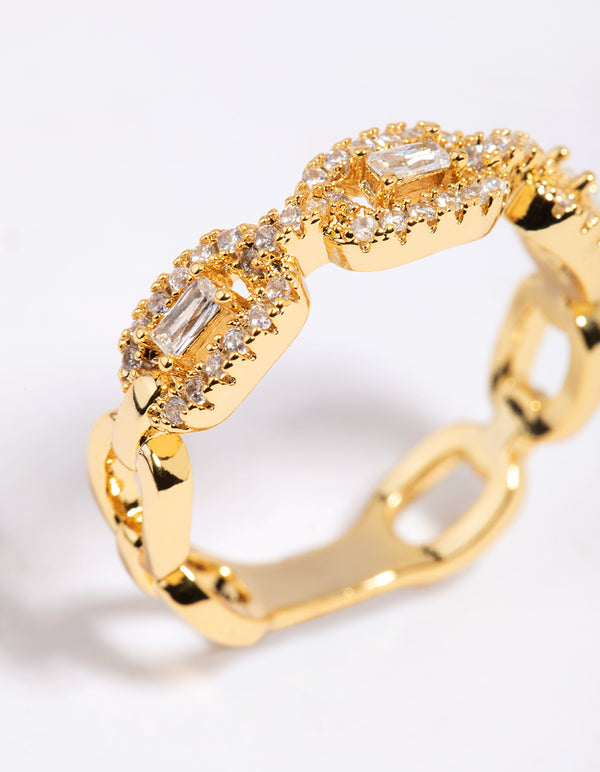 Gold Plated Cubic Zirconia Chain Ring