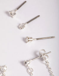 Silver Fine Diamante Mixed Stud Earring 5-Pack - link has visual effect only