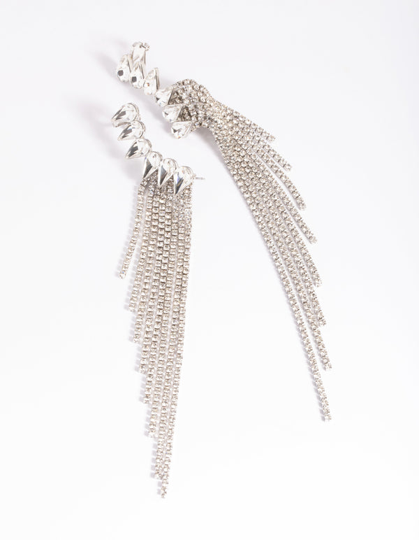 Rhodium Diamante Cuff Earrings