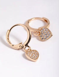 Gold Cubic Zirconia Heart Charm Huggie Hoop Earrings - link has visual effect only