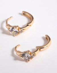 Gold Cubic Zirconia Huggie Hoop Earrings - link has visual effect only