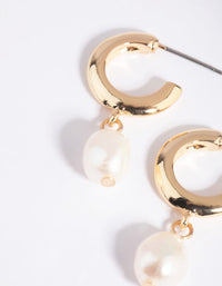 Gold & Pearl Huggie Hoop Earrings - link has visual effect only