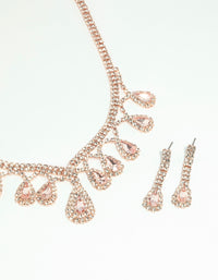 Rose Gold Teardrop Diamante Necklace & Earrings Set - link has visual effect only