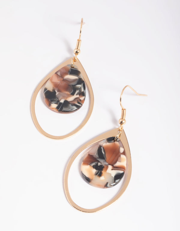 Brown Marbled Teardrop Earrings