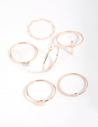 Rose Gold Dainty Pearl Rings 6-Pack - link has visual effect only