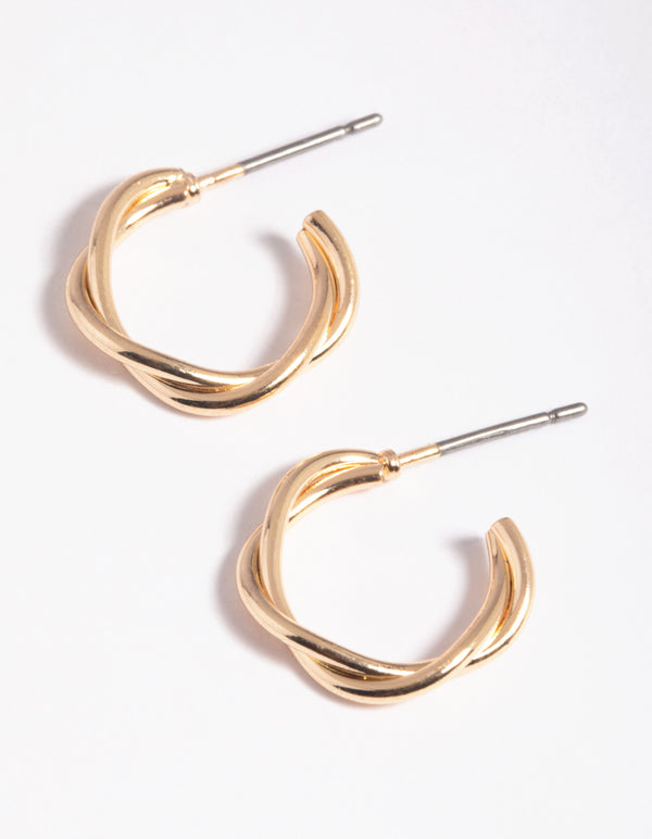 Gold Twisted Huggie Hoop Earrings