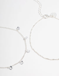 Silver Cubic Zirconia Dainty Anklet Pack - link has visual effect only