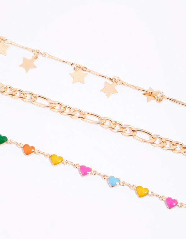 Gold Heart & Star Anklet Pack